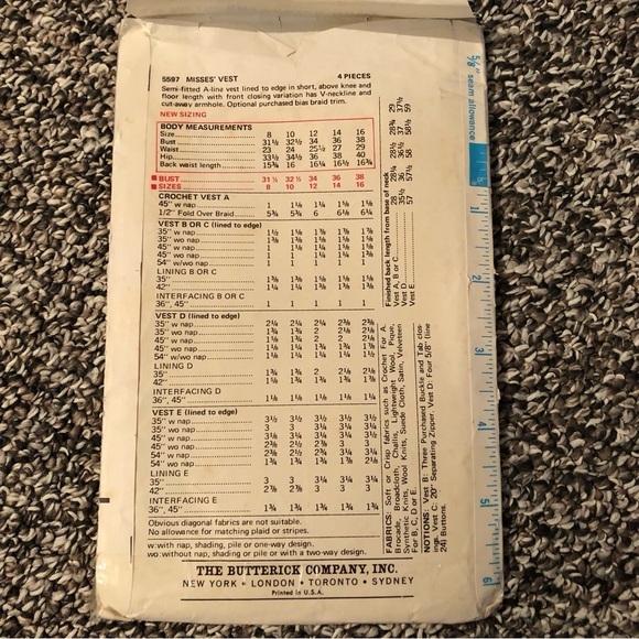 70's Butterick 5597 Misses' Vest Pattern - Vest Sewing Pattern - Size 10 - Picture 4 of 5